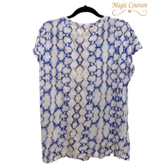 Rebecca Taylor Kaleidoscope Pattern Linen T-Shirt💙🤍💙 - Picture 2 of 6